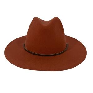 Wyeth Billie Rancher Hat 100% Wool Tan Brown Leather Trim Fedora Boho LIKE NEW!